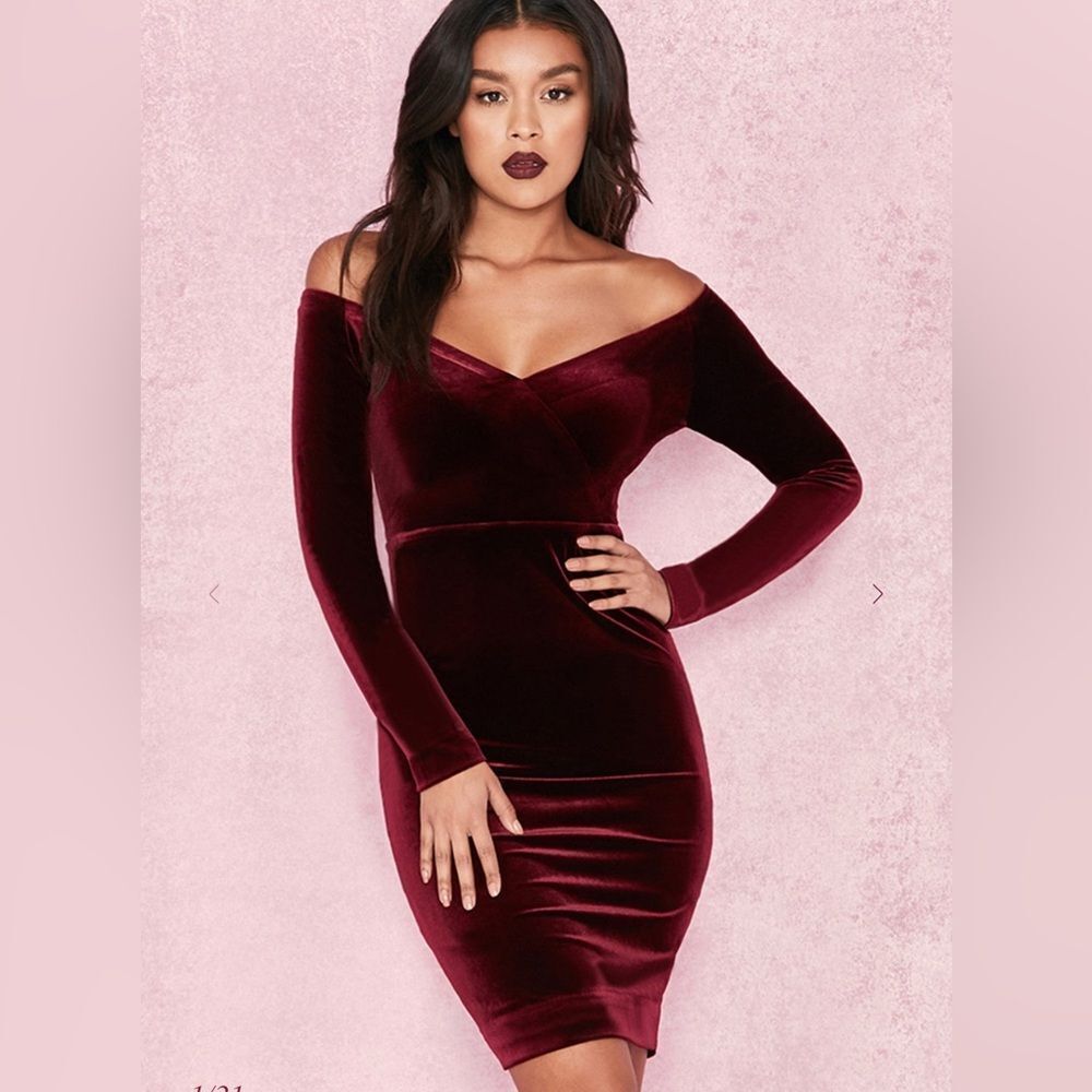 House of CB London women’s xs dress martinella off shoulder wine velvet